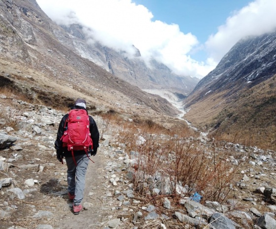 Trek to Lama Hotel (2,380 m/7,830 ft): 6 hrs (B, L, D)